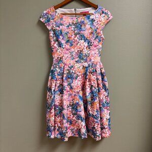 Betsey Johnson Womens Fit Flare Dress Size 2 Cut Out‎ Watercolor Wedding Party